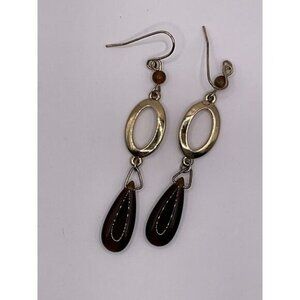 Vintage-Inspired Oval & Teardrop Earrings With Bead Accents In Silver & Brown